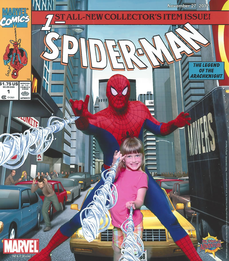 Mia Moore & Spiderman in Orlando Florida's Universal Islands of Adventures